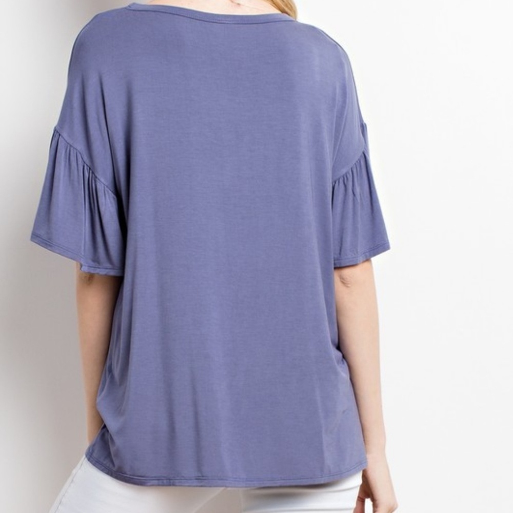 Blue Flowy Top S M L - Picture 3 of 4